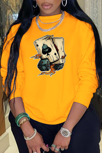 Yellow Casual Vintage Print Patchwork O Neck Tops