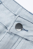 Ljusblå Mode Casual Solid Tofs Vanliga jeans med mitten av midjan