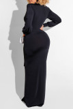 Schwarze, sexy, solide Patchwork-Kleider mit asymmetrischem V-Ausschnitt und geradem Schnitt