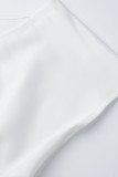 Weiße, modische, sexy, solide Patchwork-Kleider mit V-Ausschnitt und A-Linie