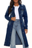 Deep Blue Mode Casual Solid Patchwork Turndown-krage Långärmad jeansjacka