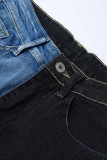 Jeans a vita alta base casual patchwork moda nero blu