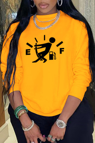 Yellow Casual Street Print Patchwork O Neck Tops