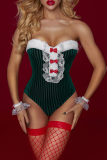 Groene Sexy Party Print Kant Patchwork Kerstdag Lingerie