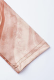 Bruine sexy print uitgeholde patchwork v-hals lange mouwen twee stukken