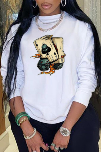 White Casual Vintage Print Patchwork O Neck Tops