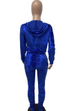 Dark Blue Casual Solid Patchwork Fold Zipper Long Sleeve Two Pieces