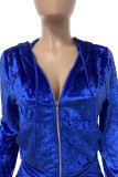 Dark Blue Casual Solid Patchwork Fold Zipper Long Sleeve Two Pieces