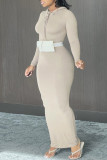 Светло-серые модные повседневные однотонные базовые платья с капюшоном и воротником с длинным рукавом