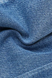 Blå Svart Mode Casual Patchwork Basic jeans med hög midja