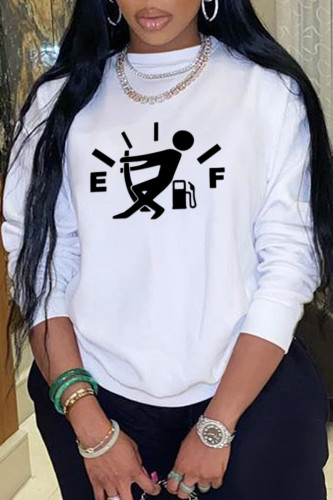 White Casual Street Print Patchwork O Neck Tops