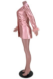 Розовая модная повседневная однотонная лоскутная верхняя одежда с отложным воротником