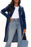 Deep Blue Mode Casual Solid Patchwork Turndown-krage Långärmad jeansjacka