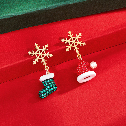 Brincos de retalhos de flocos de neve de festa de moda vermelha verde
