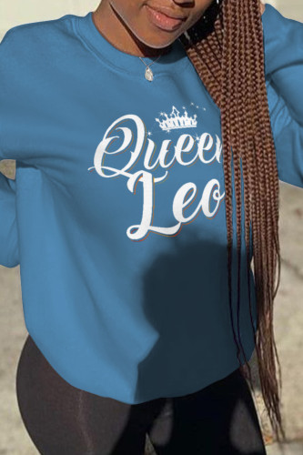 Blue Street Simplicity Print Letter O Neck Tops