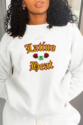 White Casual Street Print Patchwork O Neck Tops