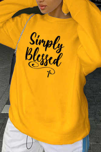 Yellow Fashion Casual Print Patchwork Letter O Neck Tops