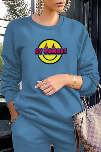 Blue Fashion Casual Character Patchwork O Neck Tops