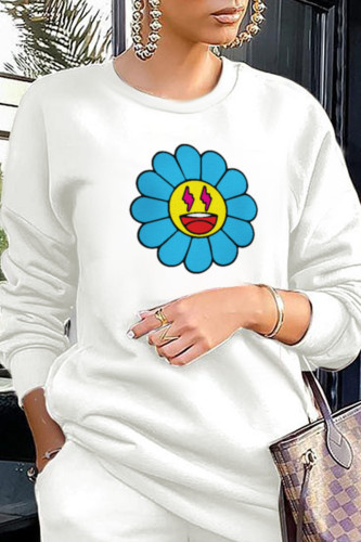 White Fashion Casual Print Patchwork O Neck Tops