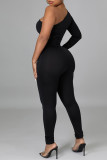 Zwarte sexy casual patchwork doorschijnende skinny jumpsuits met schuine kraag
