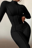 Black Fashion Casual Solid Patchwork Turtleneck Skinny Jumpsuits
