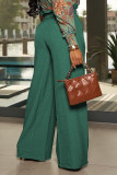 Ink Green Casual Elegant Solid Patchwork With Belt Straight Wide Leg Solid Color Bottoms