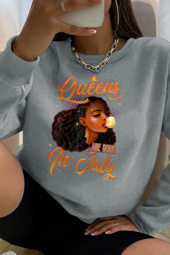 Grey Fashion Street Print Patchwork Letter O Neck Tops