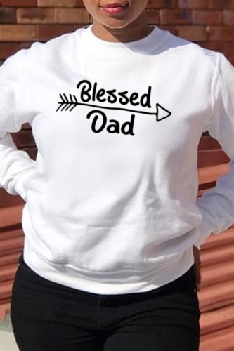 White Fashion Street Print Letter O Neck Tops