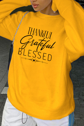Yellow Fashion Casual Print Patchwork Letter O Neck Tops