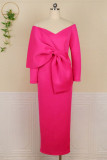 Розово-красное модное сексуальное однотонное лоскутное платье с бантом и V-образным вырезом вечернее платье