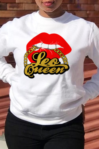 White Fashion Street Print Patchwork Letter O Neck Tops