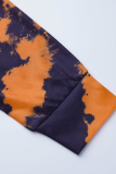 Orange Casual Print Tie-dye O Neck Toppar