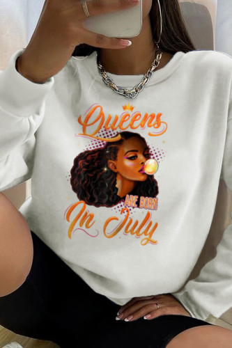 White Fashion Street Print Patchwork Letter O Neck Tops
