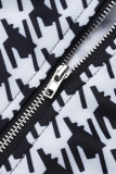 Nero moda casual stampa patchwork manica lunga due pezzi