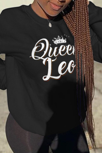 Black Street Simplicity Print Letter O Neck Tops