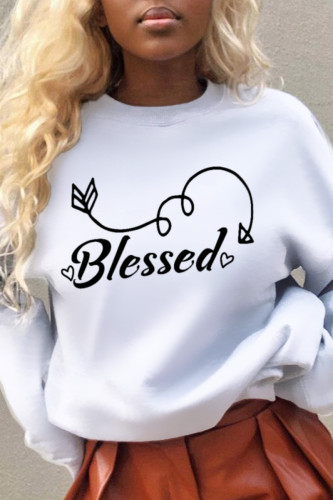 White Fashion Casual Print Patchwork Letter O Neck Tops