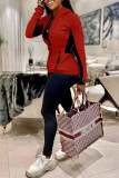 Red Fashion Casual Patchwork Basic Hooded Collar Long Sleeve Two Pieces