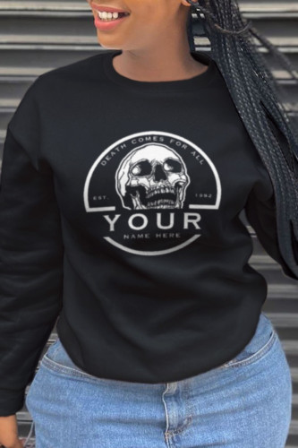 Black Fashion Casual Print Patchwork O Neck Tops