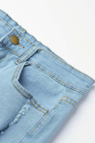 Short jeans azul claro fashion sexy rasgado e justo