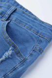 Pantalones cortos de mezclilla rasgados ajustados sexy de moda azul claro