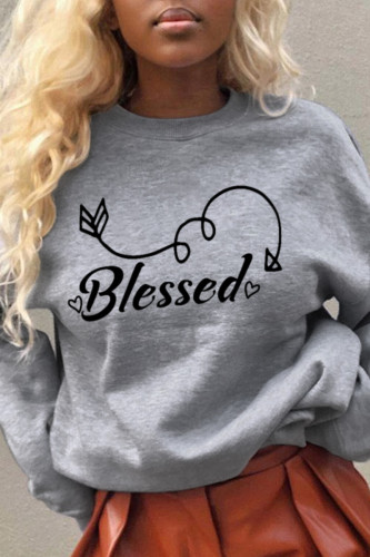 Grey Fashion Casual Print Patchwork Letter O Neck Tops