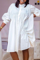 Vestido camisero con cuello mao asimétrico con pliegues de hebilla de retazos lisos informales blancos Vestidos
