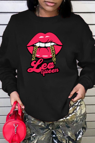 Black Street Sportswear Print Patchwork O Neck Tops