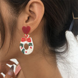Red Fashion Print Patchwork Earrings