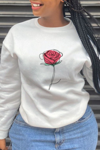 White Fashion Vintage Print Patchwork O Neck Tops