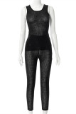 Black Sexy Casual Solid Slit Vests O Neck Sleeveless Two Pieces