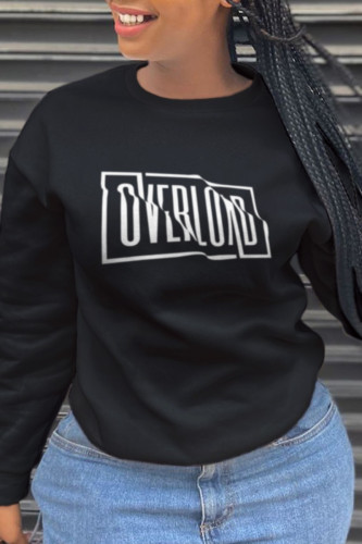 Black Fashion Casual Print Patchwork O Neck Tops