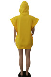 Yellow Casual Solid Patchwork Hooded Collar Dresses