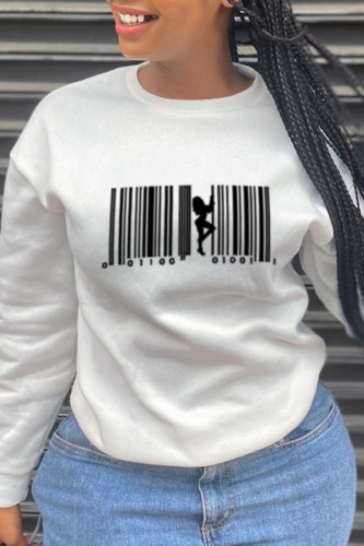 White Street Sportswear Print Patchwork O Neck Tops