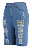 Short jeans azul escuro fashion sexy rasgado e justo